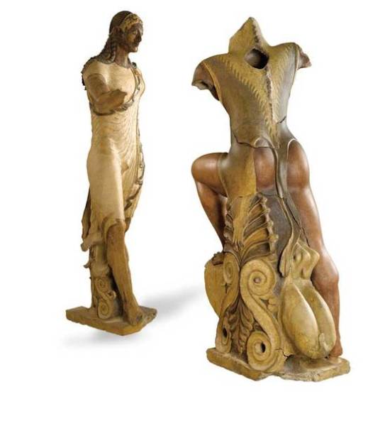 Apollo ed Eracle: statue in terracotta policroma